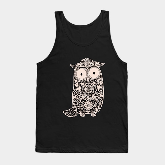 Black and White Folk Art Owl on Purple Tank Top by NattyDesigns